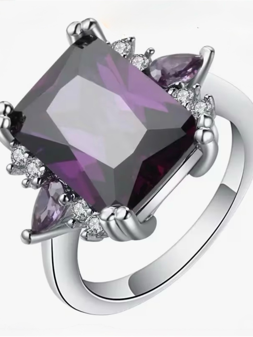 Amethyst-Style Square Cut Cocktail Ring - Women Jewelry
